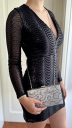 Elegante Abendtasche Snake Print Weiß-Schwarz – Damen Clutch