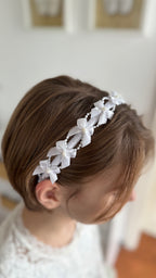 Perlen Haarreif Kommunion – Weißes Schleifen- & Perlenband