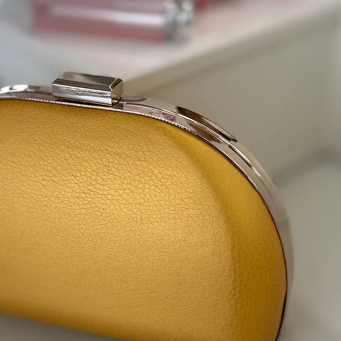Clutch Gelb Lederimitat – Abendtasche Gold Kette – Elegante Party Tasche Damen