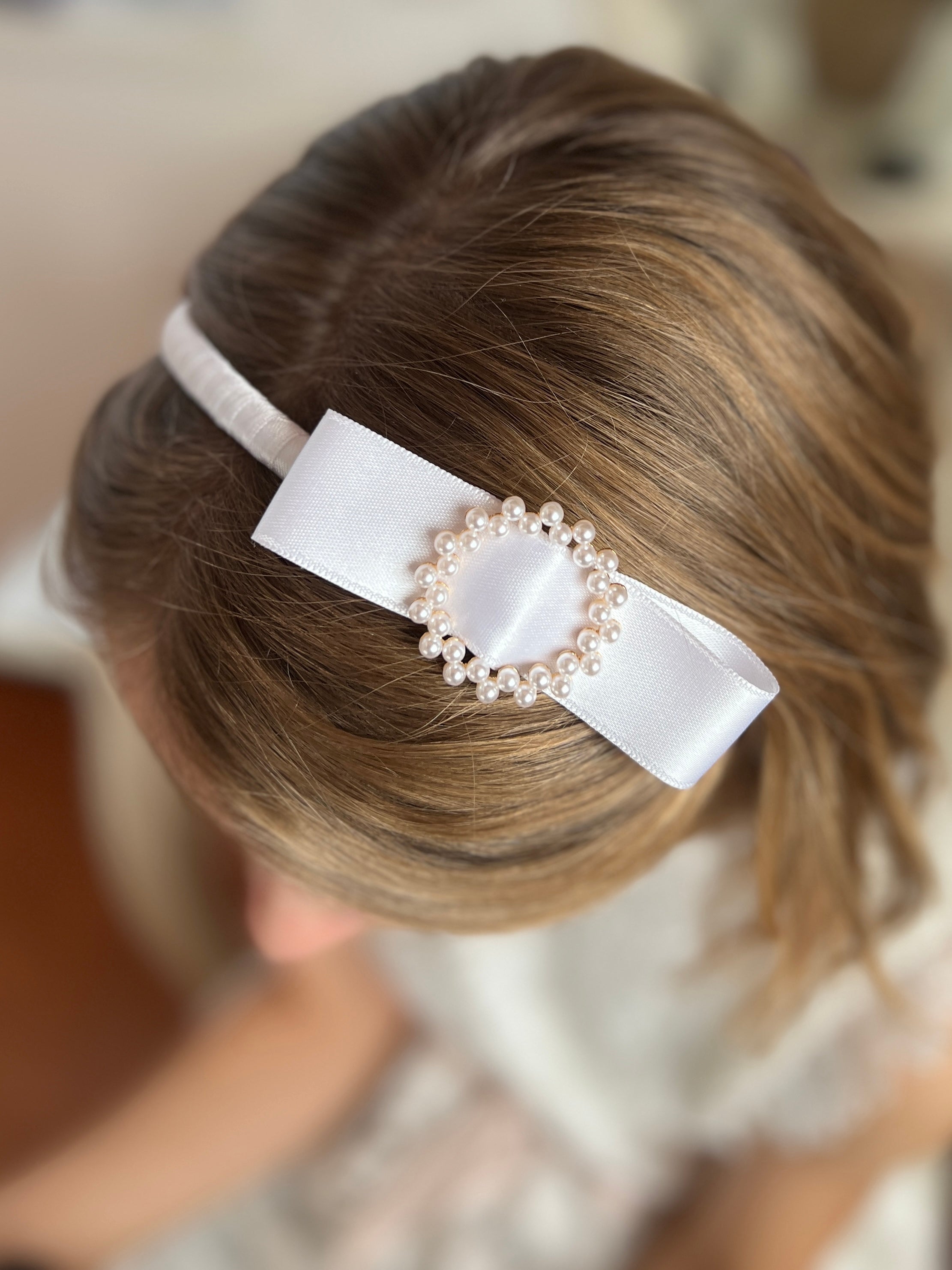 Schleifen Haarreif Kommunion – Weißer Haarreif mit Satinschleife