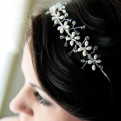 Haarschmuck Diadem mit Süßwasserperlen in silber oder gold
