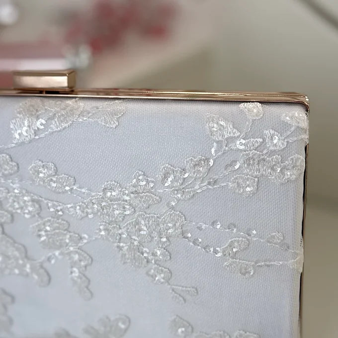 Braut Clutch off white Gold – Hochzeitstasche mit Kette – elegante Brauttasche