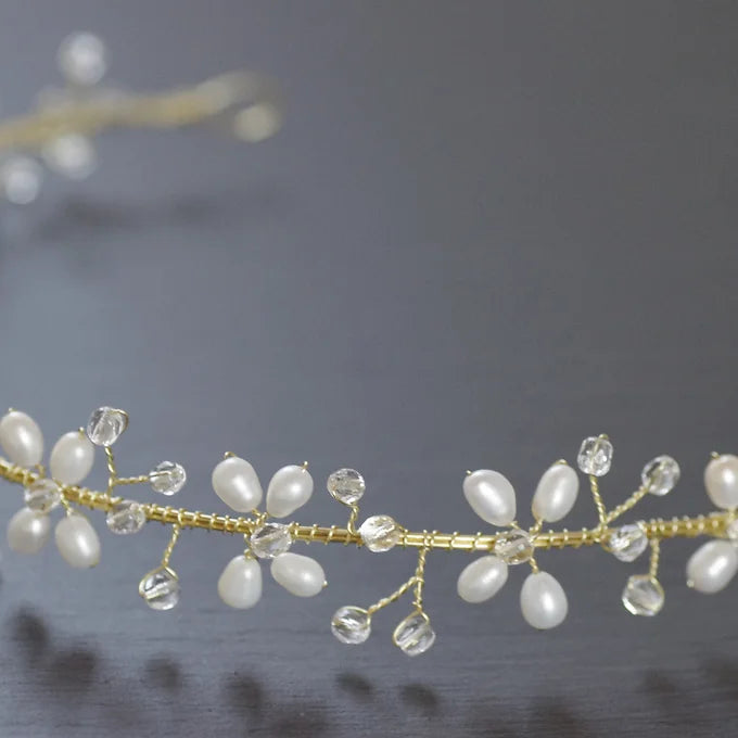 Haarschmuck Diadem mit Süßwasserperlen in silber oder gold