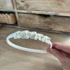 Kommunion Haarschmuck, Haarreif Kommunion mit Blumen und Perlen in ivory oder weiß