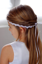 Perlen Haarband – Kommunion Haarband aus Spitzenblüten & Strasssteinen