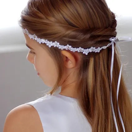 Kommunion Haarschmuck, Haarband Kommunion aus Blumen-Spitze und Strasssteinen