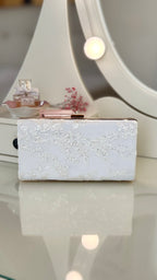Braut Clutch Gold – Elegante Off-White Hochzeitstasche mit Kette