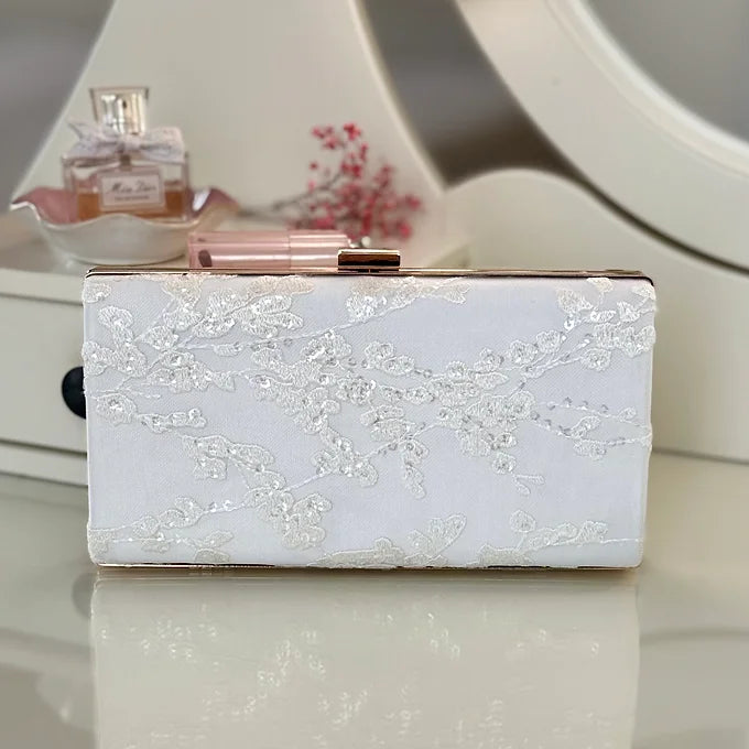 Braut Clutch off white Gold – Hochzeitstasche mit Kette – elegante Brauttasche