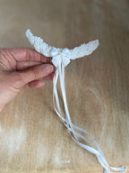 Weißer Haarkamm Kommunion – Schleife, Perlen & Satinbänder