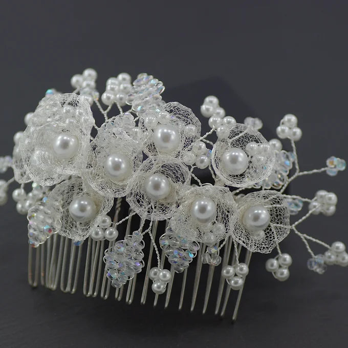 Braut Haarschmuck, Haarkamm,silber-weiß oder gold-ivory