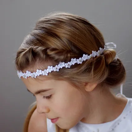 Kommunion Haarschmuck, Haarband Kommunion aus Blumen-Spitze und Strasssteinen