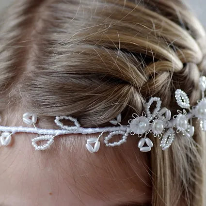 Haarband Kommunion mit weißen Blumen und Perlen