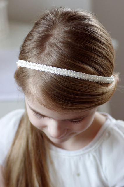 Ivory Haarreif – Eleganter Kommunion Haarschmuck mit Spitze & Perlen