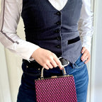 Pink Clutch schwarz gemustert – elegante Abendtasche pink mit Tragekette & Henkel