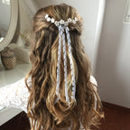 Weißer Haarkamm – Festlicher Kommunion Haarschmuck mit Blumen & Bändern