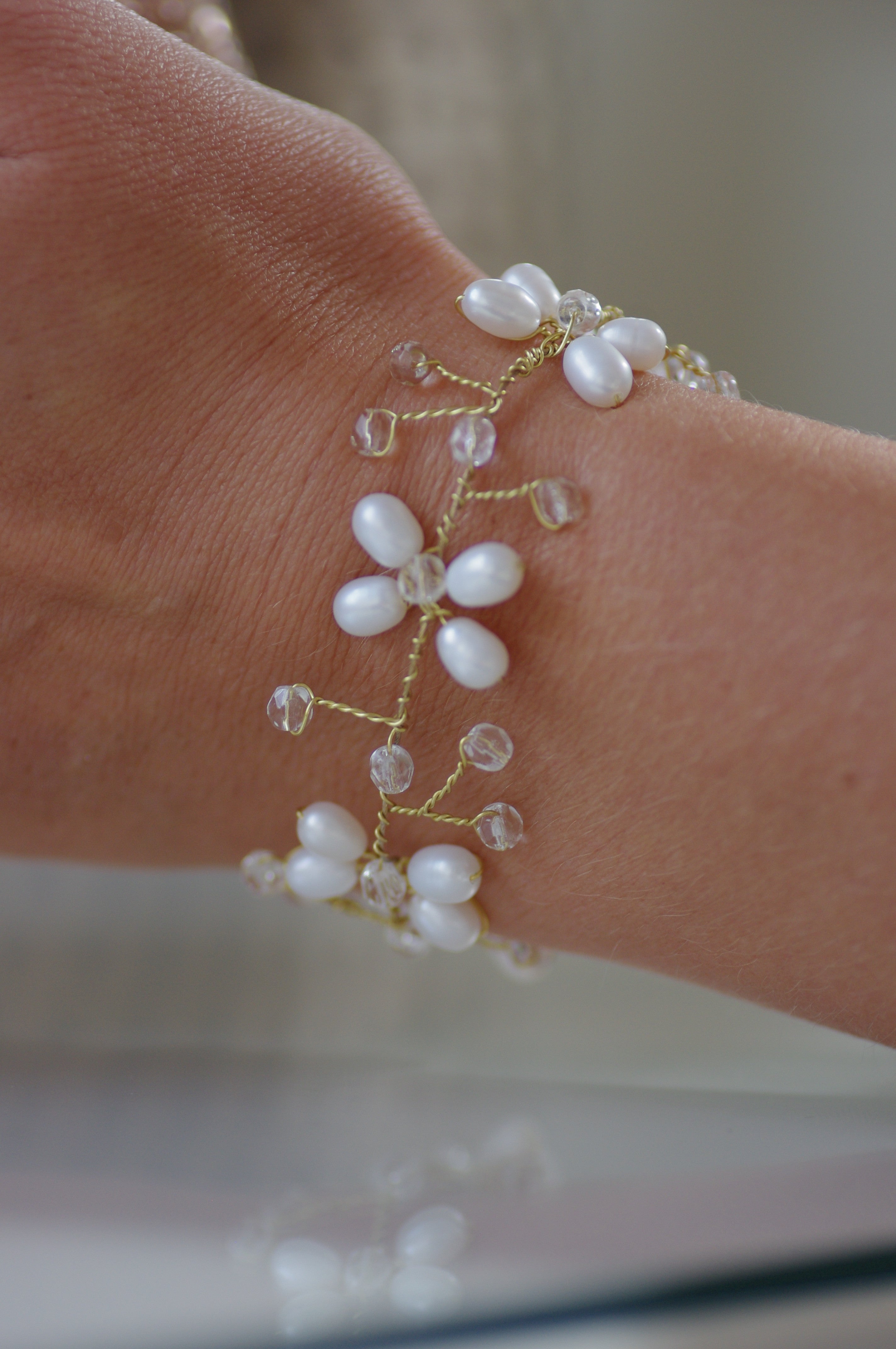 Perlen Armband – Edles Brautarmband mit Süßwasser- & Glasschliffperlen