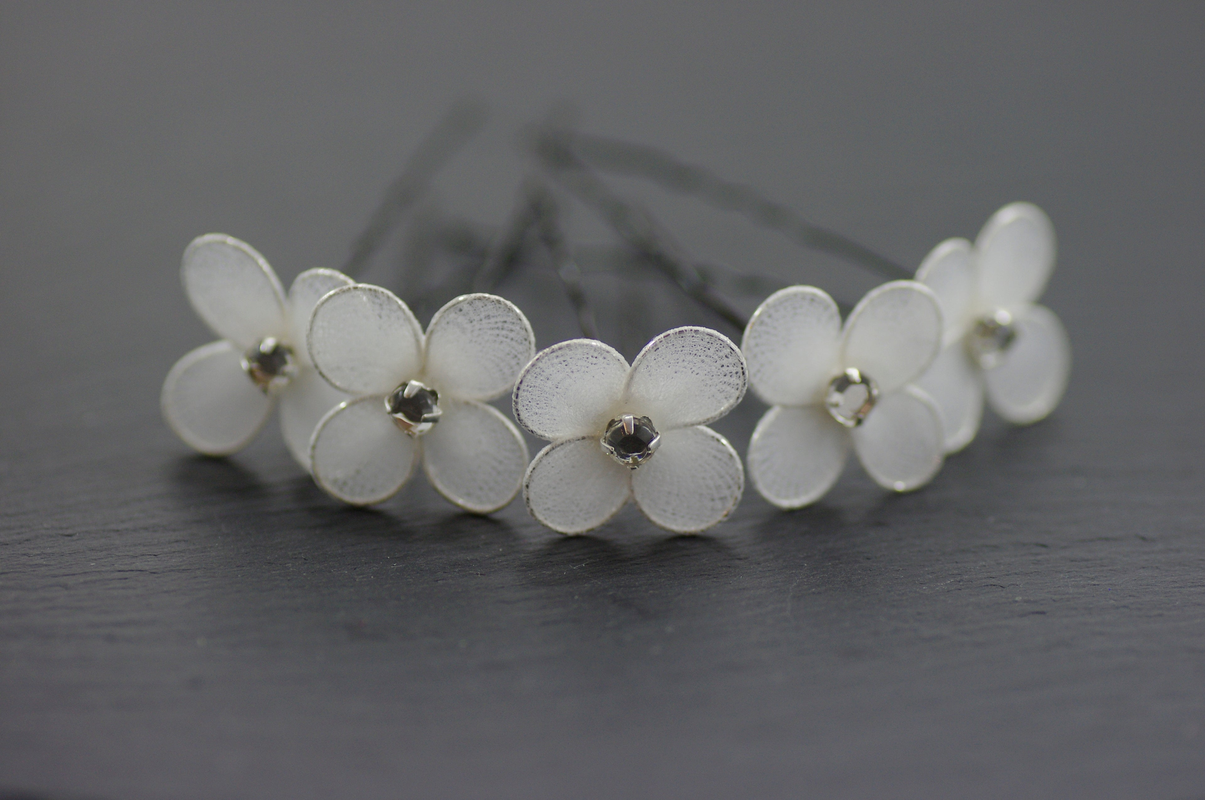 Blumen Curlies – 5er-Set weiße/Ivory Curlies mit Kristallperle