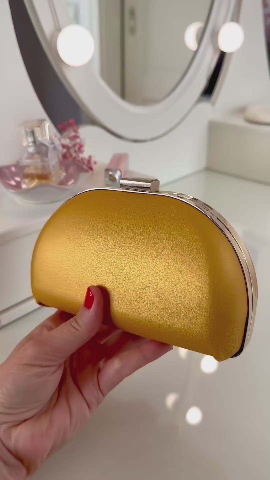 Clutch Gelb Lederimitat – Abendtasche Gold Kette – Elegante Party Tasche Damen