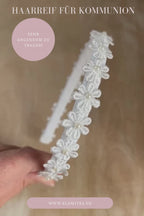 Haarschmuck Kommunion,Haarreif Kommunion,Haarreif weiß mit Blumen und Perlen