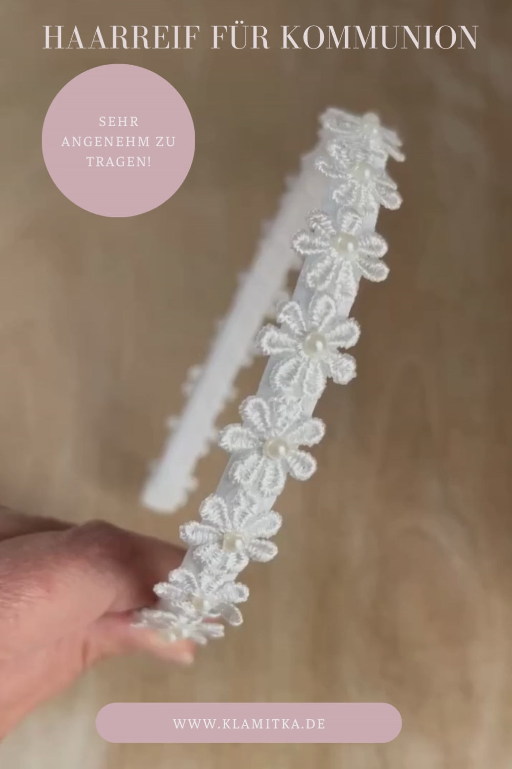 Haarschmuck Kommunion,Haarreif Kommunion,Haarreif weiß mit Blumen und Perlen