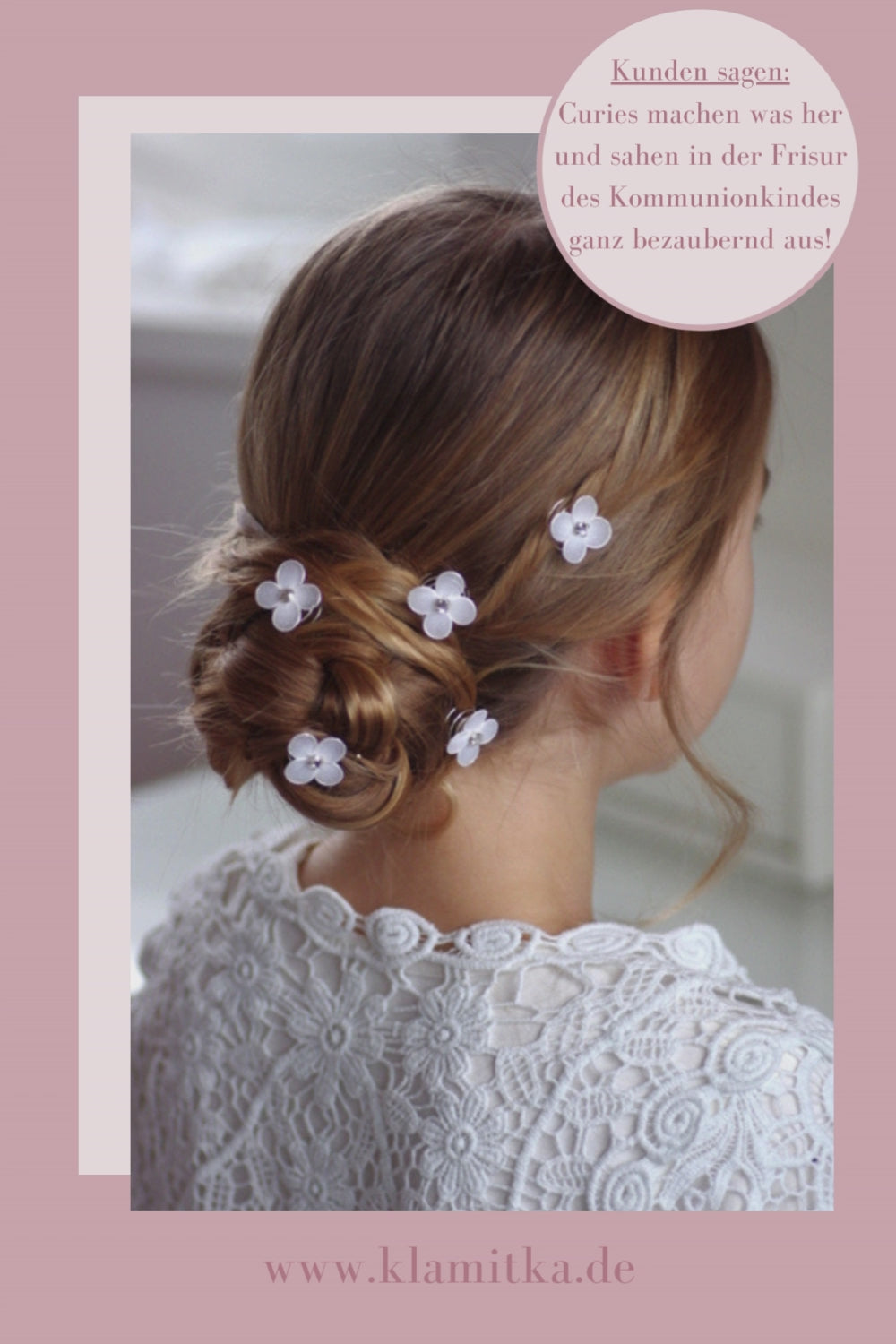 Haarschmuck Kommunion, Haar Curlies Kommunion, Blumen Curlies in weiß mit Strassstein