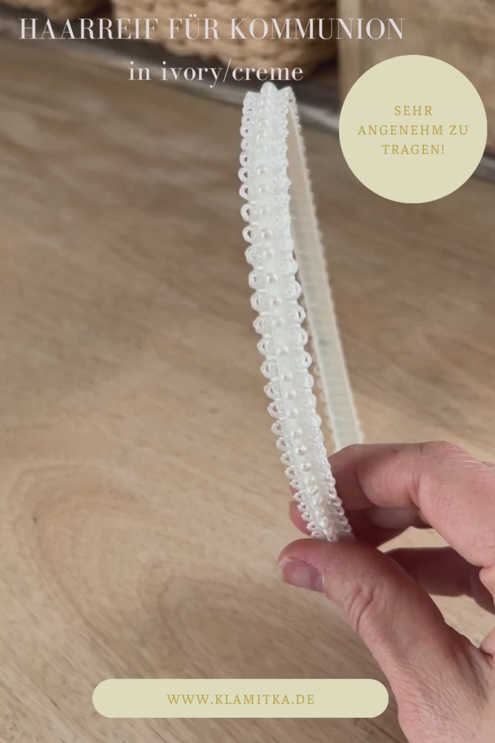 Haarschmuck Kommunion, Haarreif  Kommunion in ivory/creme/elfenbein mit Perlen
