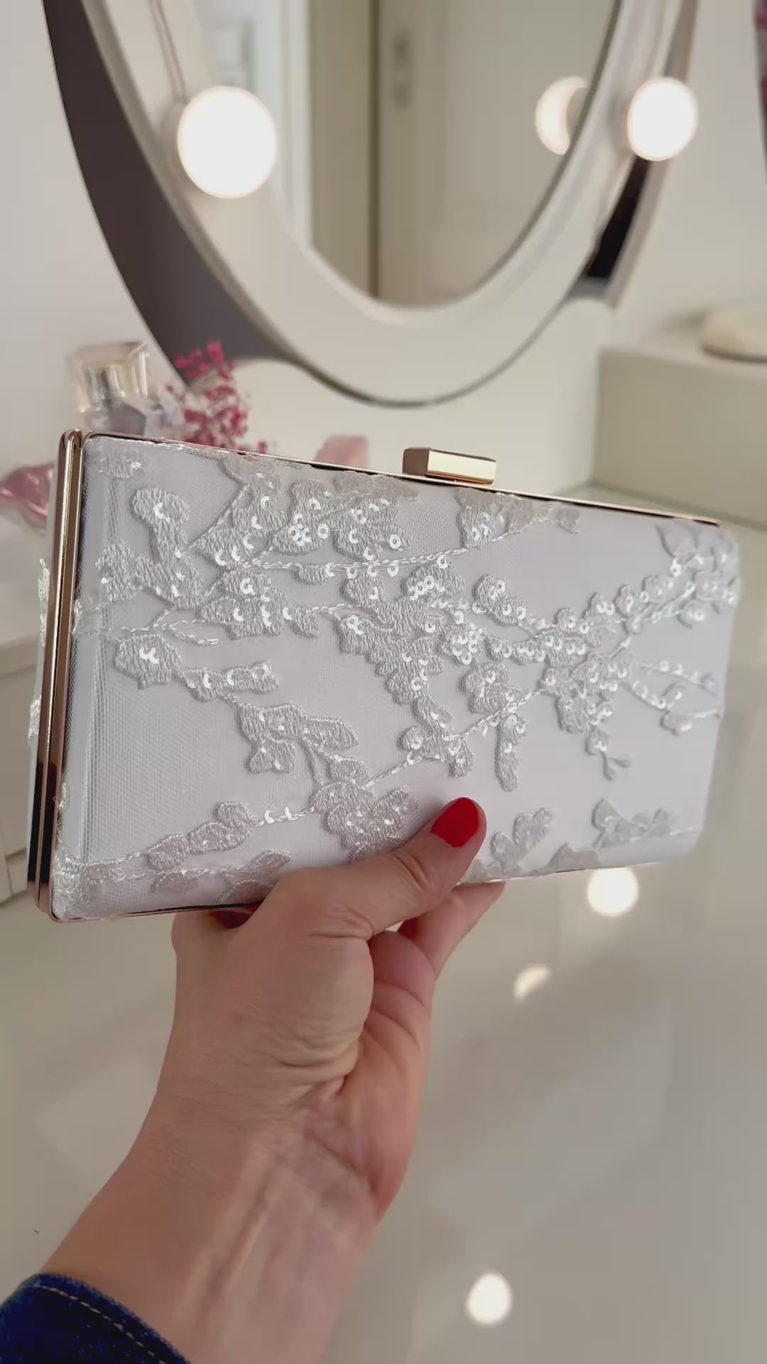 Braut Clutch off white Gold – Hochzeitstasche mit Kette – elegante Brauttasche