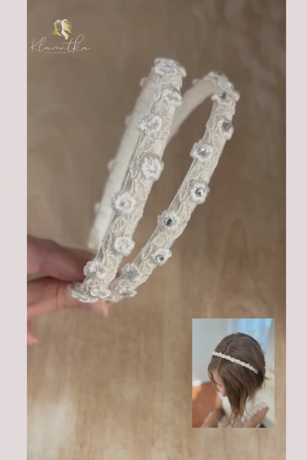 Haarschmuck Kommunion,Haarreif Kommunion,Haarreif ivory mit/ohne Strasssteinchen